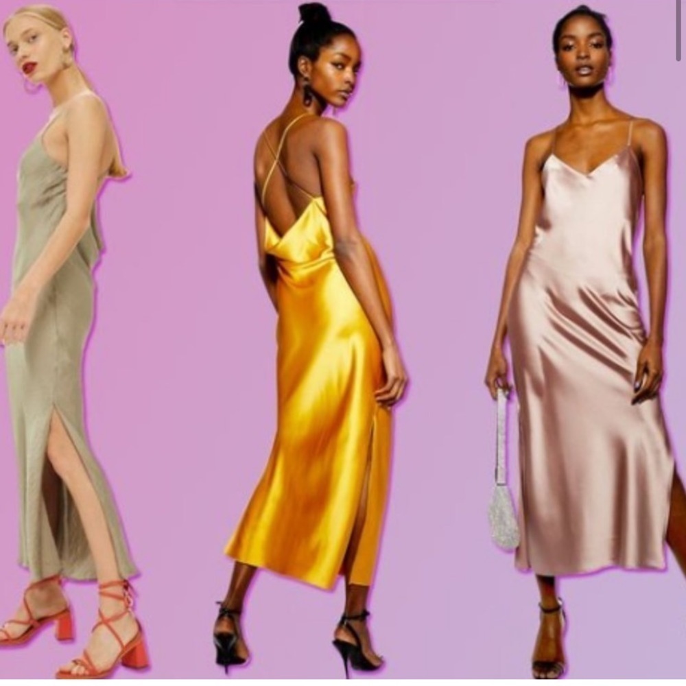 Topshop NWT Gold Orange Cowl Satin Slip On Midi Dress Size 8 - Picture 1 of 13